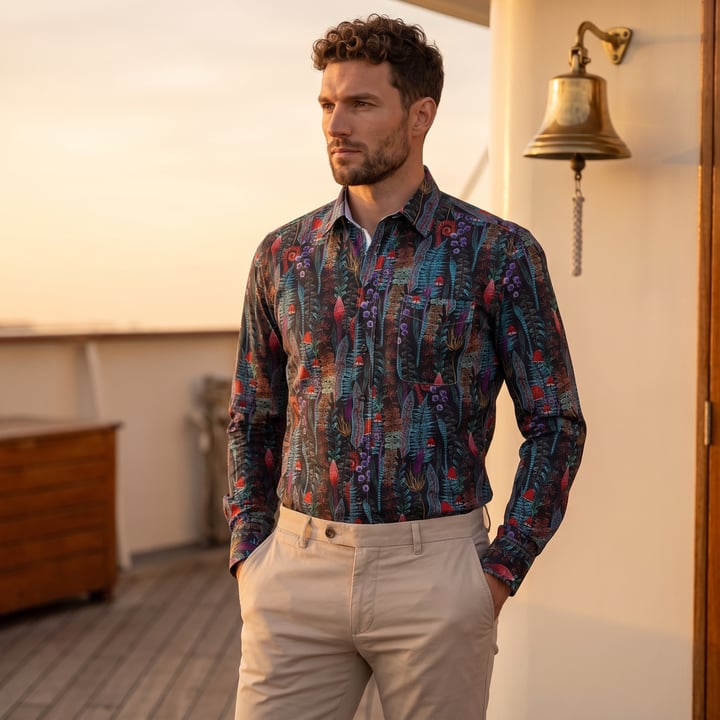 Kaufen Sie Henk ter Horst 100% katoenen overhemd met lange mouw en botanische varens Petrol für nur 75,23 CHF bei Henk ter Horst fashion
