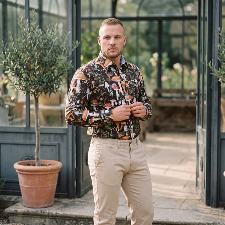 Kaufen Sie Henk ter Horst 100% katoenen overhemd met lange mouw en paddenstoelen botanisch Zwart für nur 75,23 CHF bei Henk ter Horst fashion