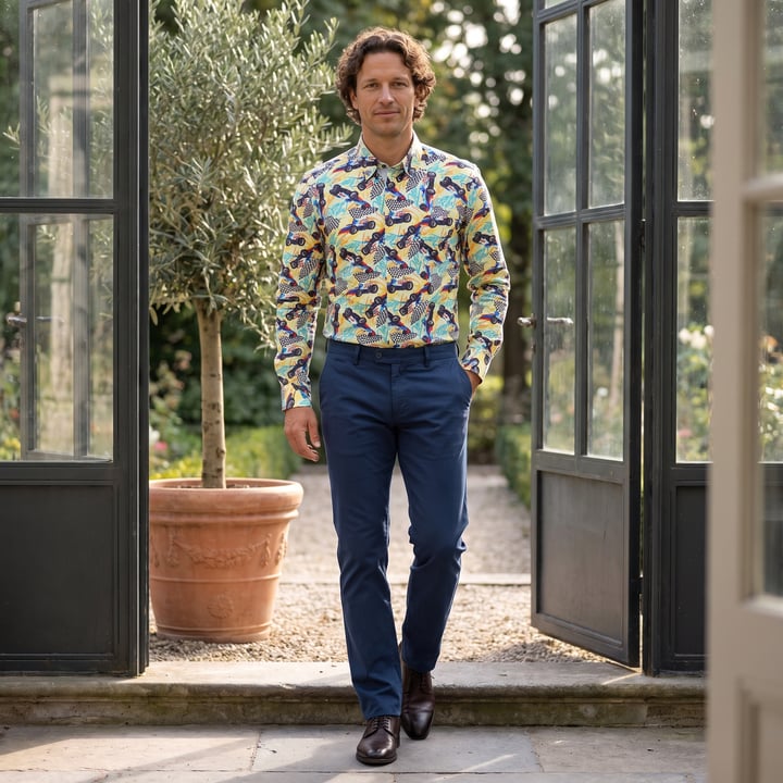 Kaufen Sie Henk ter Horst 100% katoenen overhemd met lange mouw en pop art raceauto Lichtgeel für nur 75,23 CHF bei Henk ter Horst fashion