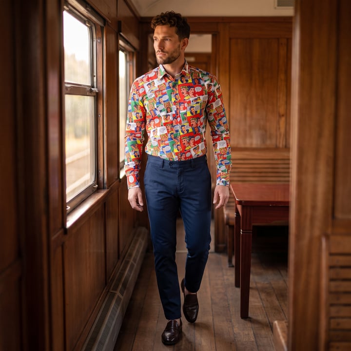 Kaufen Sie Henk ter Horst 100% katoenen overhemd met lange mouw en pop art strip Rood für nur 75,23 CHF bei Henk ter Horst fashion