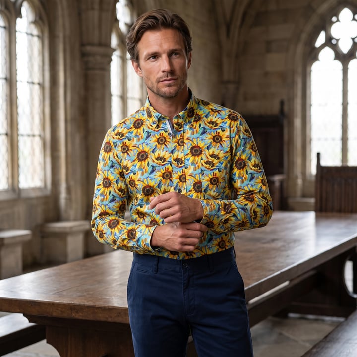 Kaufen Sie Henk ter Horst 100% katoenen overhemd met lange mouw en geverfde zonnebloemen Geel für nur 75,23 CHF bei Henk ter Horst fashion