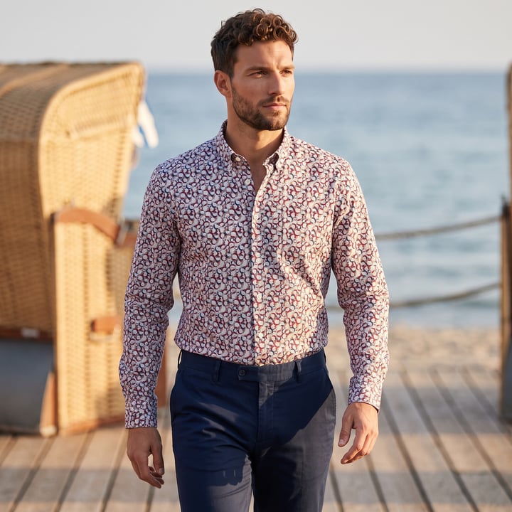 Kaufen Sie Chris Cayne Freizeithemd | Grafischer Print | Button-Down | Dunkelrot | 100% Baumwolle für nur 37,39 CHF bei Henk ter Horst fashion