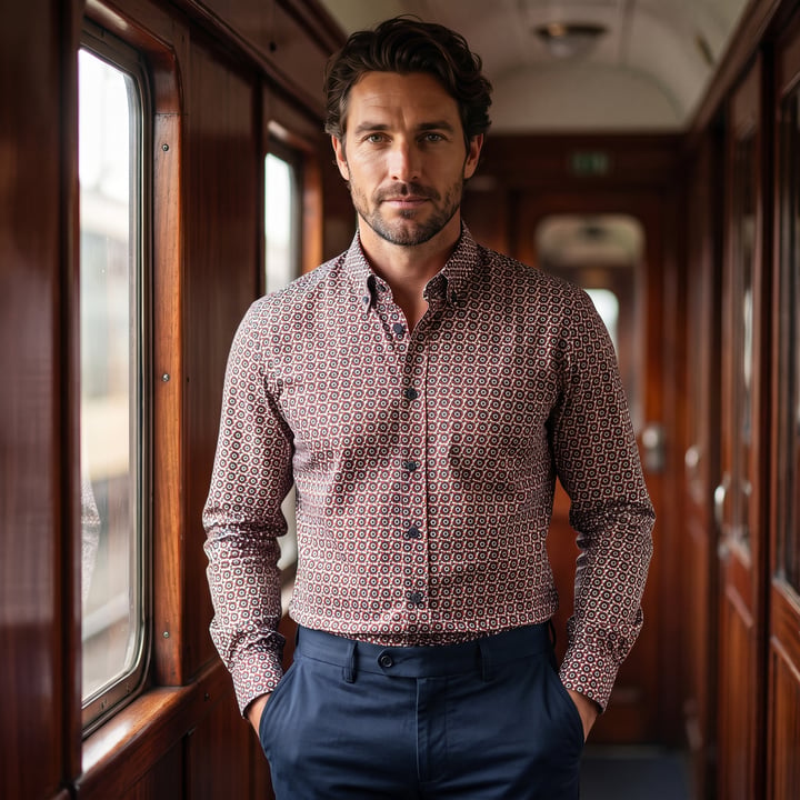 Kaufen Sie Chris Cayne Herrenhemd | Geometrischer Print | Button-Down | Dunkelrot für nur 37,39 CHF bei Henk ter Horst fashion