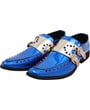 Henk ter Horst Lackschuh mit Schnallenverschluss, Hammerschlag-Optik und Strasssteinen Blau